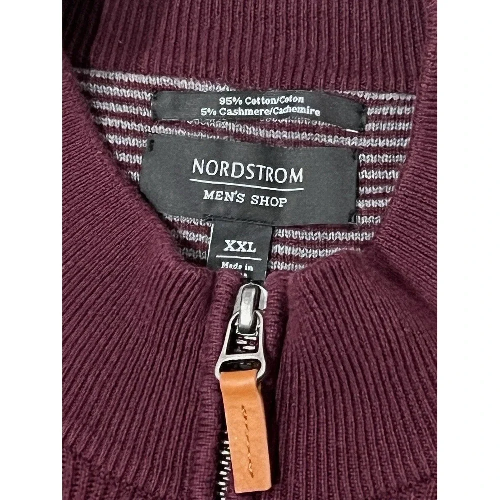 Nordstrom 2XL Cotton Cashmere Blend Sweater 1/4 Zip Pullover Maroon #191‎